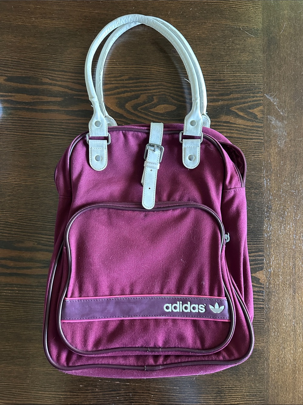 adidas Women's Maroon Backpack Tote with White Trim